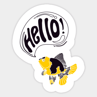 illustration of a yellow black goldfish greeting hello Sticker